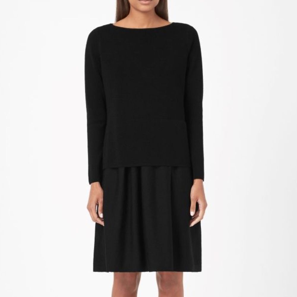 COS Black Merino Wool Layered Sweater Dress Boatneck Womens XS Oversized